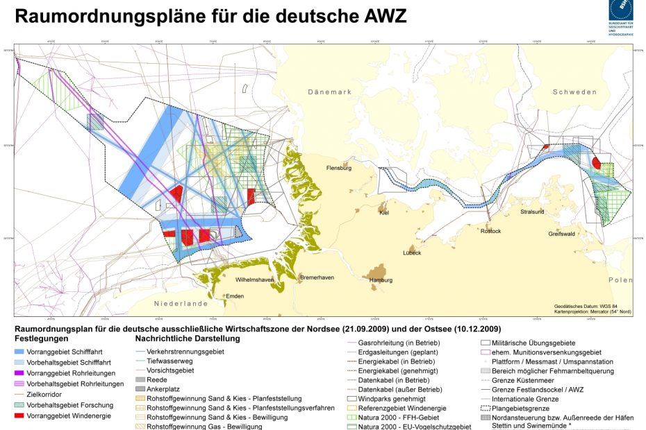 Overview map of maritime spatial plans for the German EEZ